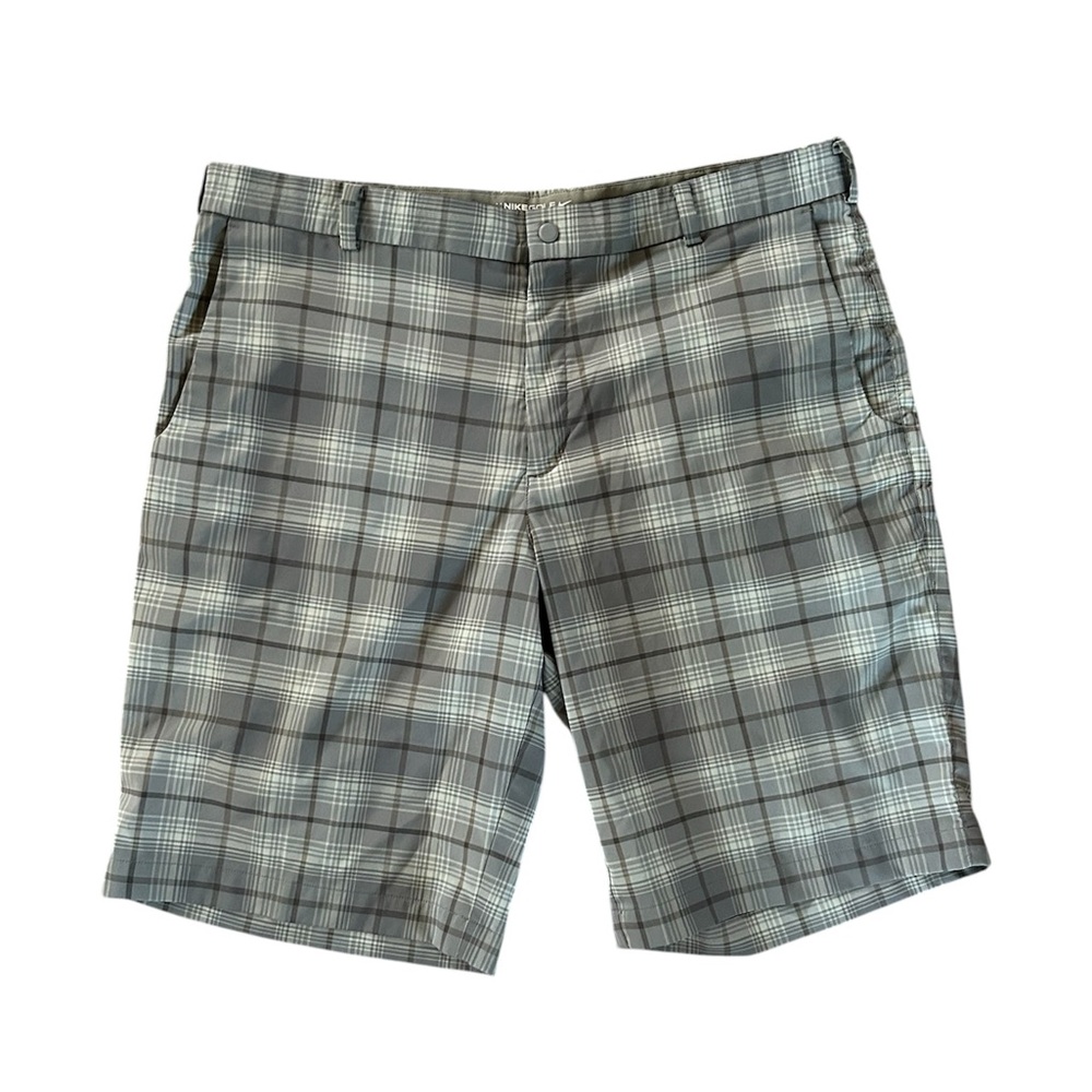 Nike | Men's Two-Tone Grey Plaid Flat-Front Tour Performance Golf Shorts Size 38